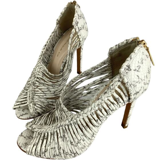 Anthropologie Guilhermina Muara Strappy Heeled Sandals White Snake Womens Size 7 - Picture 1 of 7